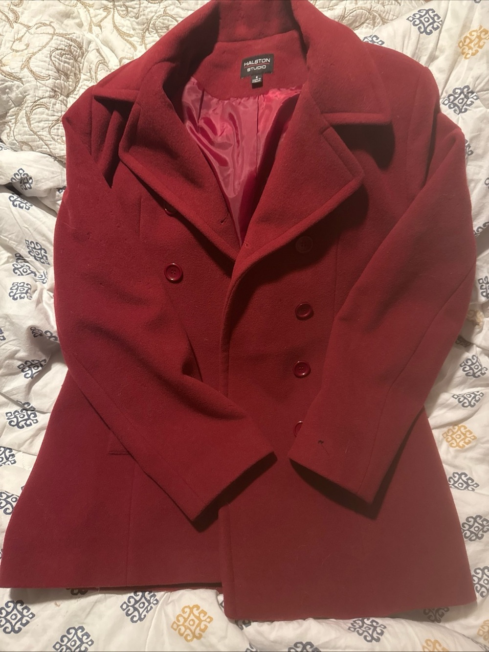 Halston cashmere  wool coat in re Blend Double-Breasted Coat for extra warm